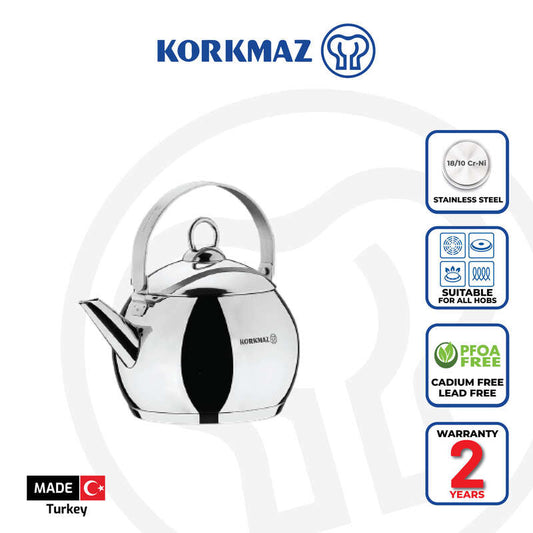 Korkmaz Tombik Teapot Premium Stainless Steel - Made in Turkey