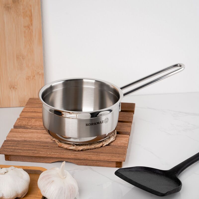 Korkmaz Alfa Stainless Steel Saucepan - 14x7cm, Induction Compatible, Made in Turkey