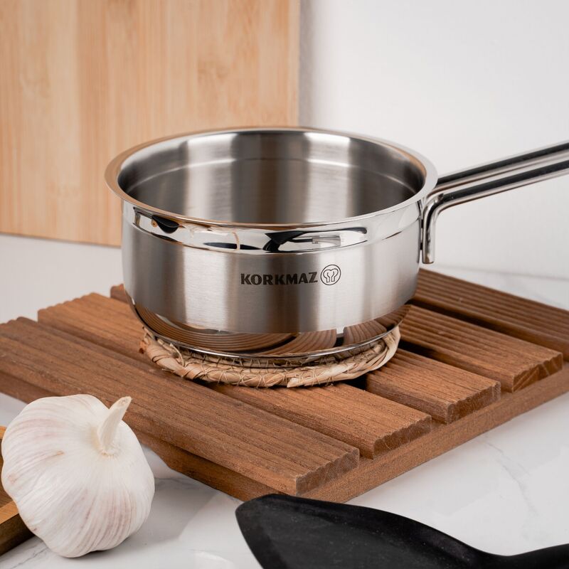 Korkmaz Alfa Stainless Steel Saucepan - 14x7cm, Induction Compatible, Made in Turkey