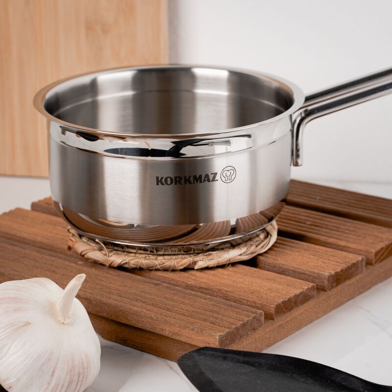 Korkmaz Alfa Stainless Steel Saucepan - 14x7cm, Induction Compatible, Made in Turkey