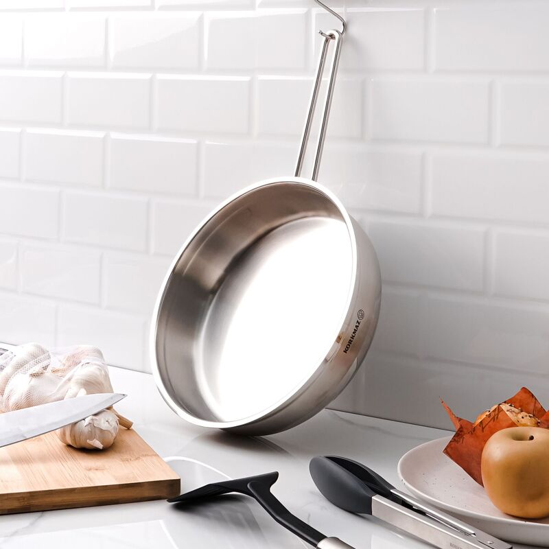 Korkmaz Alfa Stainless Steel Frying Pan - Induction Compatible, Made in Turkey