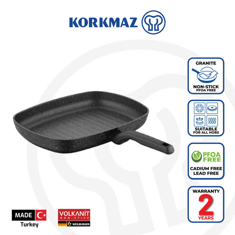 Korkmaz Ornella Non-Stick Grill Pan - Induction Compatible, Free from PFOA, Cadmium, or Lead, Made in Turkey