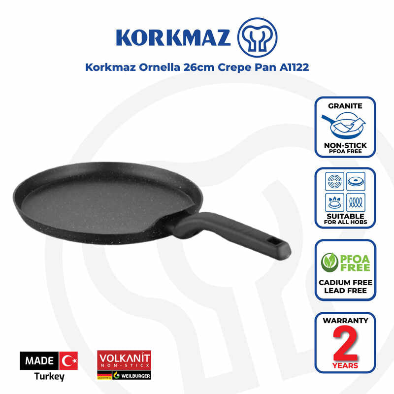 Korkmaz Ornella Non-Stick Crepe Pan - 26cm, Induction Compatible, Free from PFOA, Cadmium, or Lead, Made in Turkey