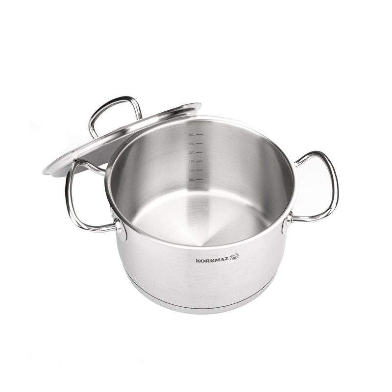 Korkmaz Proline 9-Piece Stainless Steel Cookware Set - Induction Compatible, Stainless Steel Stock Pot Set and Frying Pan, Made in Turkey