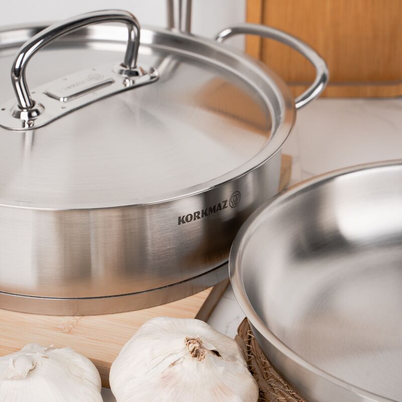 Korkmaz Proline 9-Piece Stainless Steel Cookware Set - Induction Compatible, Stainless Steel Stock Pot Set and Frying Pan, Made in Turkey