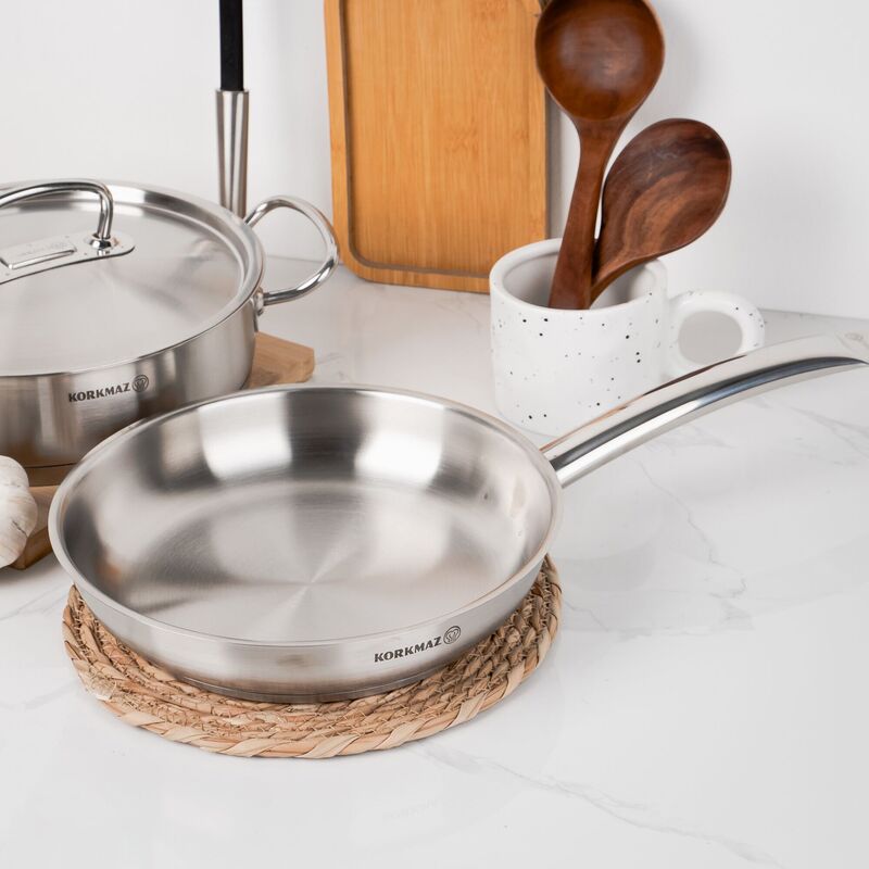 Korkmaz Proline 9-Piece Stainless Steel Cookware Set - Induction Compatible, Stainless Steel Stock Pot Set and Frying Pan, Made in Turkey