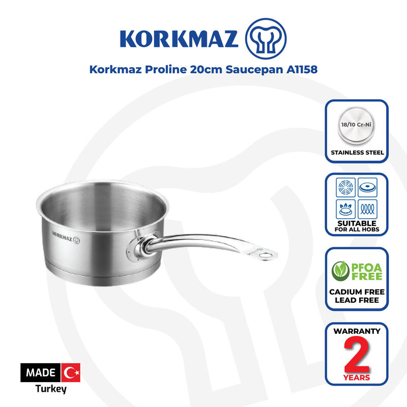 Korkmaz Proline Stainless Steel Saucepan- Induction Compatible, Made in Turkey