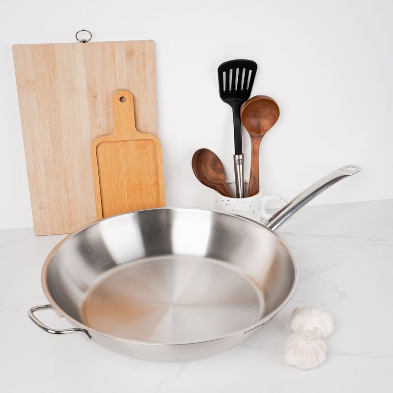 Korkmaz Proline Satin Stainless Steel Frying Pan with Handle - Induction Compatible, Made in Turkey