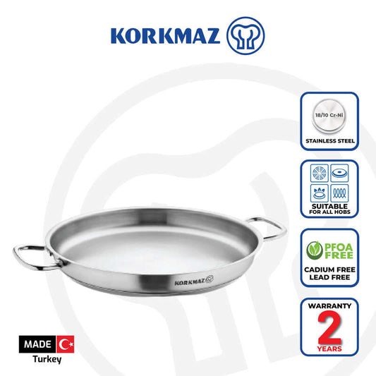Korkmaz Proline Stainless Steel Frying Pan , Induction Compatible Omelette Pan, Made in Turkey