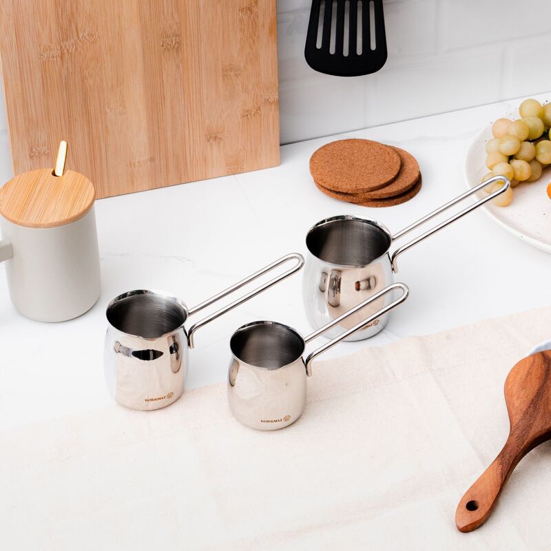 Korkmaz Tombik Stainless Steel Turkish Coffee Pot Set - Made in Turkey