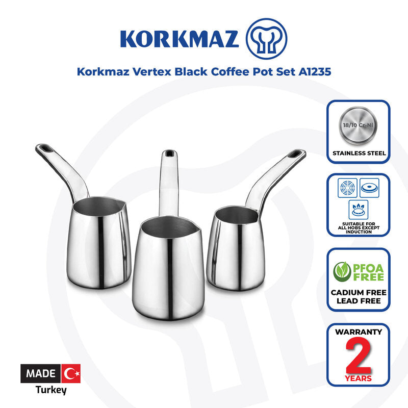 Korkmaz Vertex Stainless Steel Turkish Coffee Pot Set - Made in Turkey