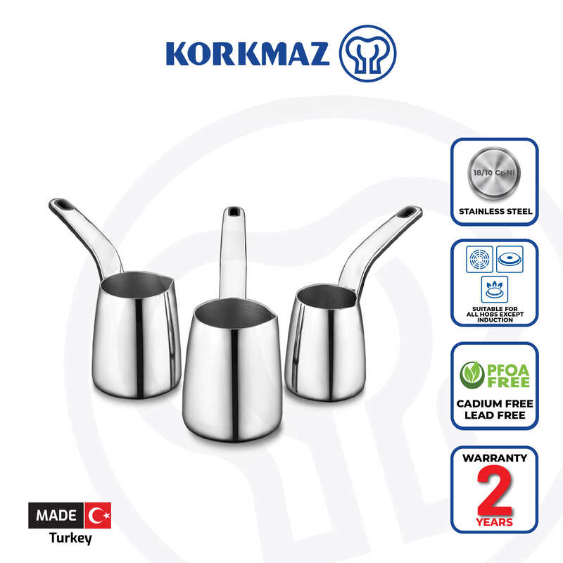 Korkmaz Vertex Stainless Steel Turkish Coffee Pot Set - Made in Turkey