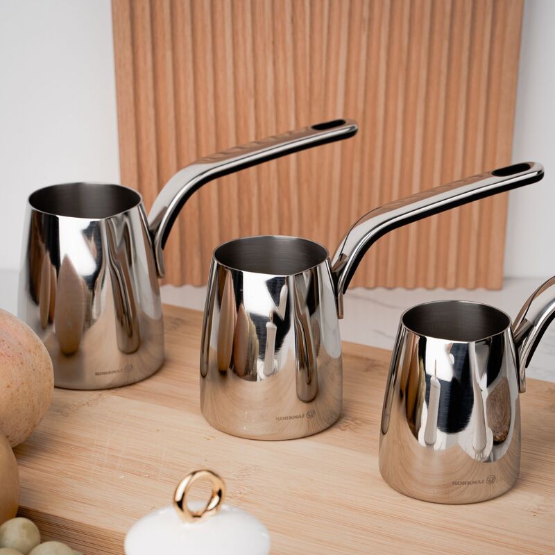 Korkmaz Vertex Stainless Steel Turkish Coffee Pot Set - Made in Turkey