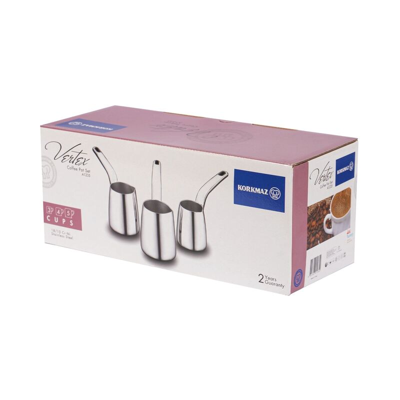 Korkmaz Vertex Stainless Steel Turkish Coffee Pot Set - Made in Turkey