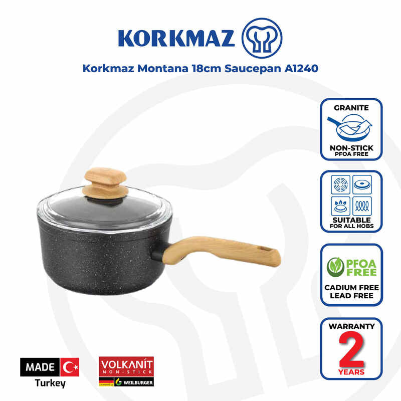 Korkmaz Montana Non-Stick Saucepan - Induction Compatible, Free From PFOA, Cadmium, and Lead, Made in Turkey