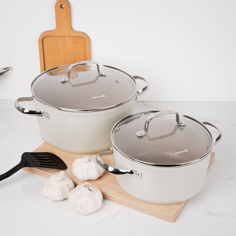 Korkmaz Granita Non-Stick Cookware Set, 7-Piece, Induction Compatible, Stock Pot Set with Frying Pan, Made in Turkey