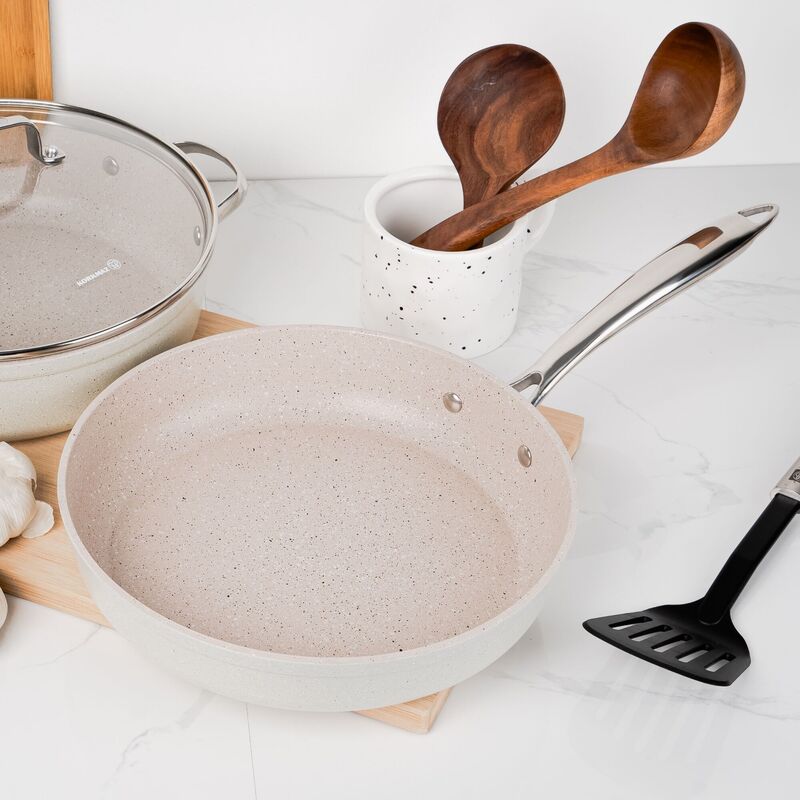 Korkmaz Granita Non-Stick Cookware Set, 7-Piece, Induction Compatible, Stock Pot Set with Frying Pan, Made in Turkey