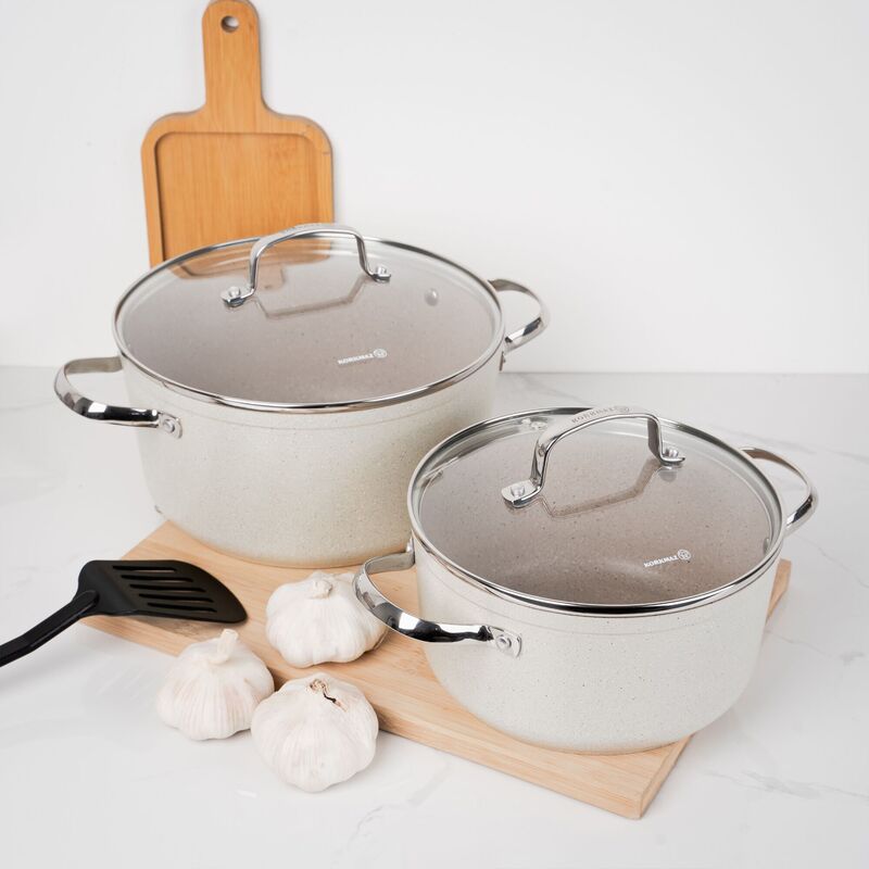 Korkmaz Granita Non-Stick Cookware Set, 7-Piece, Induction Compatible, Stock Pot Set with Frying Pan, Made in Turkey
