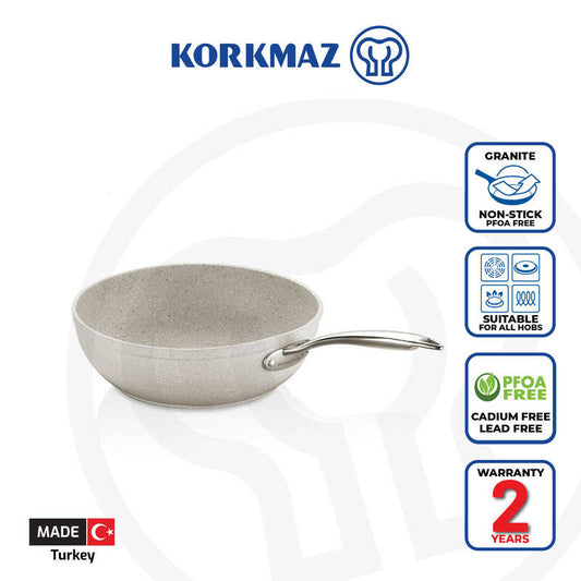 Korkmaz Granita Non-Stick Wok - Induction Compatible, Free From PFOA, Cadmium, and Lead, Made in Turkey