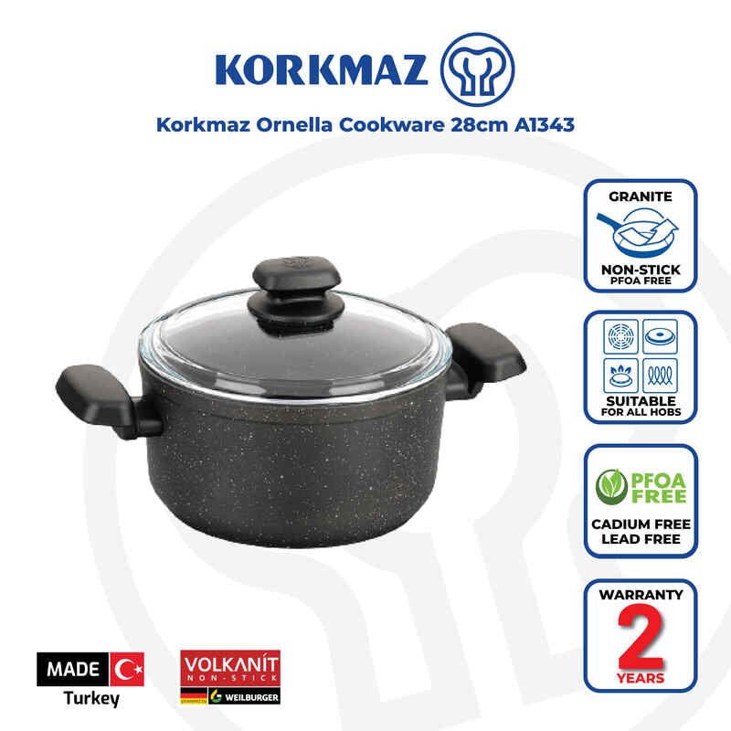 Korkmaz Ornella Non-Stick Stock Pot (Soup Pot) - 28x14.5cm, Induction Compatible, Free From PFOA, Cadmium, and Lead, Made in Turkey