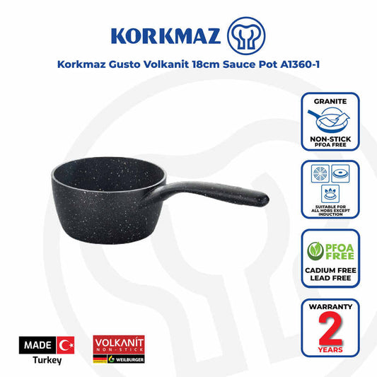 Korkmaz Gusto Volcanite Non-Stick Saucepan - 18x9cm, Free From PFOA, Cadmium, and Lead, Made in Turkey