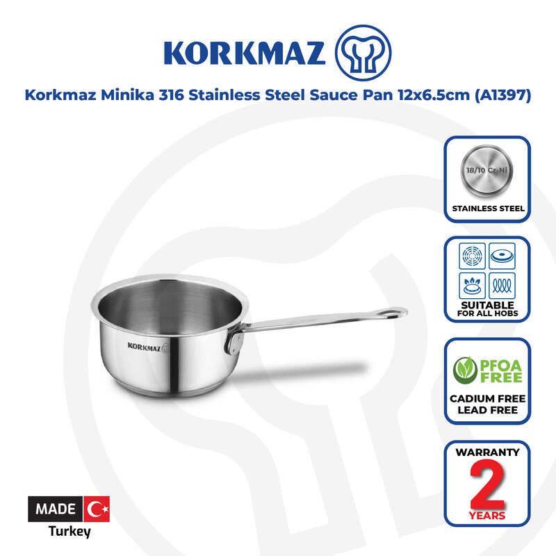 Korkmaz Minika Stainless Steel Saucepan - 12x6.5cm, Induction Compatible, Made in Turkey