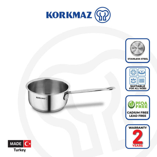 Korkmaz Minika Stainless Steel Saucepan - 12x6.5cm, Induction Compatible, Made in Turkey