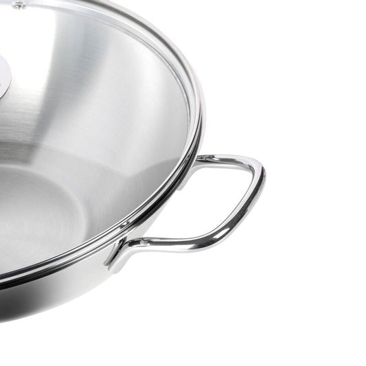 Korkmaz Perla Stainless Steel Wok with Lid - 28x8.5cm, Induction Compatible, Made in Turkey