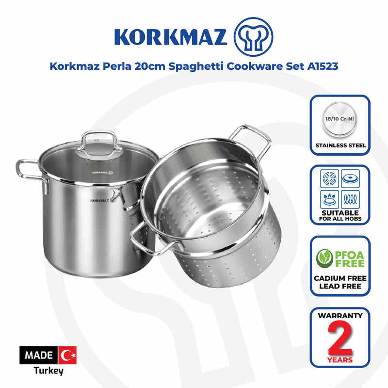 Korkmaz Perla Stainless Steel Spaghetti Cookware Set - Induction Compatible Spaghetti Pot, Made in Turkey