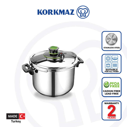 Korkmaz Tessa Stainless Steel Pressure Cooker - Induction Compatible, Made In Turkey