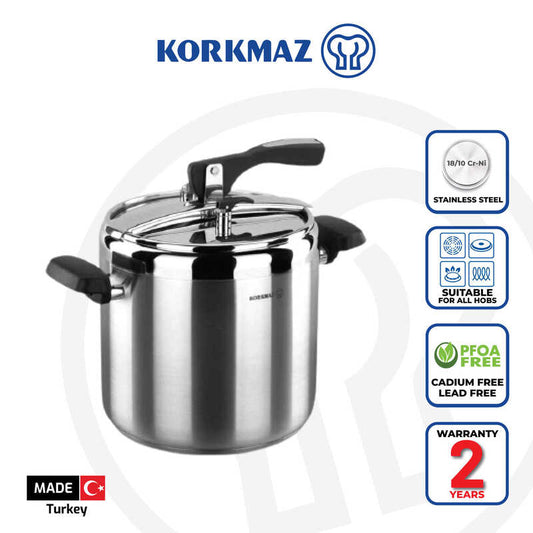 Korkmaz Turbo Stainless Steel Pressure Cooker - Induction Compatible, Made in Turkey