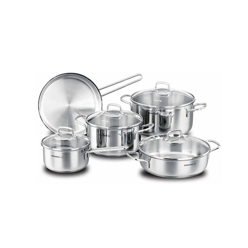 Korkmaz Perla Stainless Steel 9 Piece Cookware Set - Made in Turkey, Induction Compatible