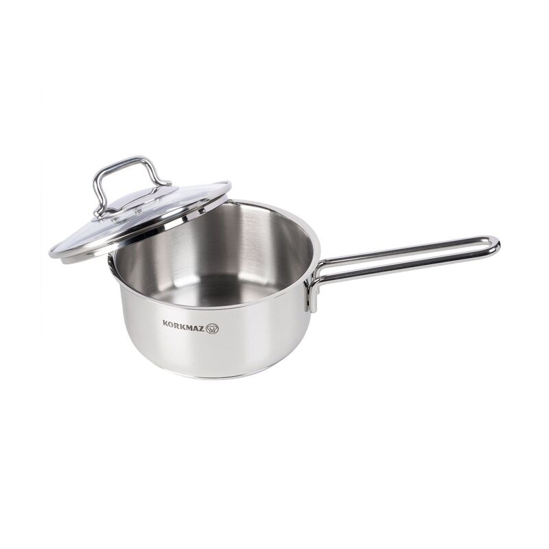 Korkmaz Perla Stainless Steel Saucepan with Lid - 16x8cm, Induction Compatible, Made in Turkey