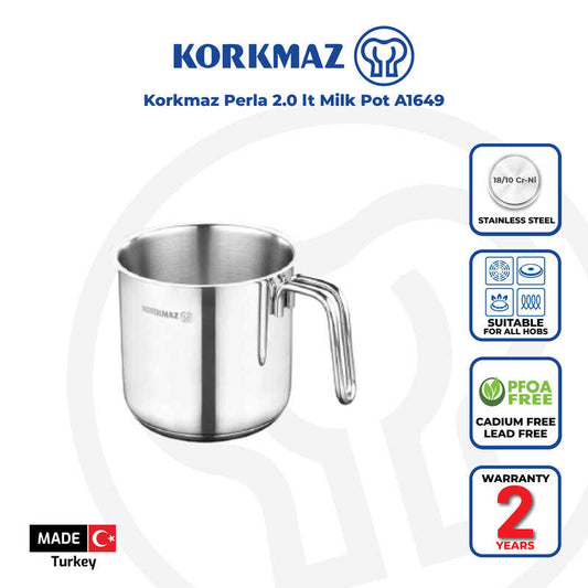 Korkmaz Perla Stainless Steel Milk Frothing Pitcher - 2.0 Lt, Made in Turkey