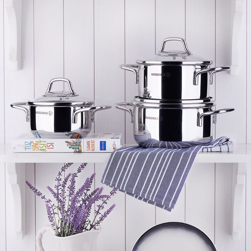 Korkmaz Perla Jr. 6-Piece Stainless Steel Cookware Set - Induction Compatible, Stock Pot Set, Made in Turkey