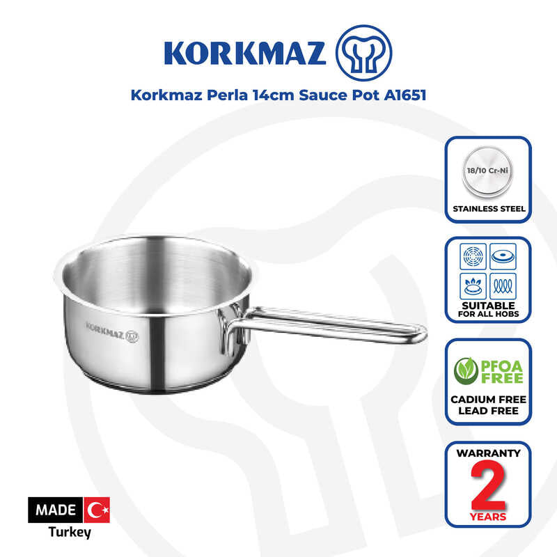 Korkmaz Perla Stainless Steel Saucepan - 14x7cm, Induction Compatible, Made in Turkey