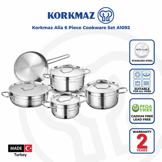 Korkmaz Alfa 9-Piece Stainless Steel Cookware Set - Induction Compatible, Stainless Steel Stock Pot Set and Frying Pan, Made in Turkey