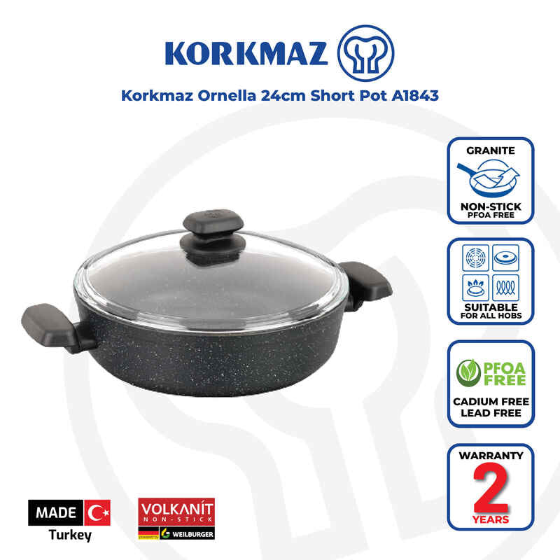 Korkmaz Ornella Non-Stick Cooking Pot - 24x6.5cm, Induction Compatible, Free From PFOA, Cadmium, and Lead, Made in Turkey