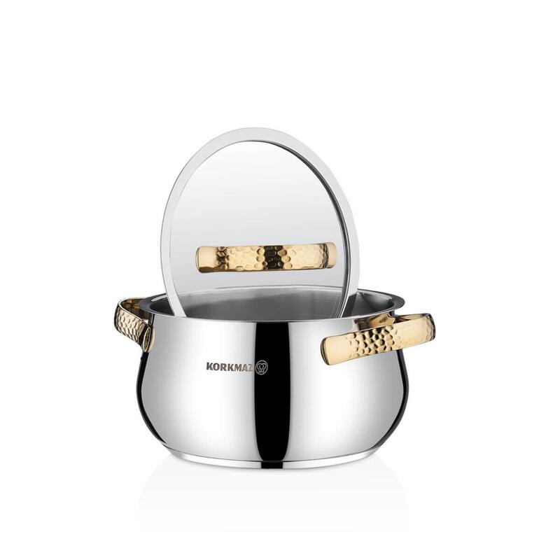 Korkmaz Samara Stainless Steel Cookware Set 8-Piece – Induction Compatible, Durable Cooking Pot Set