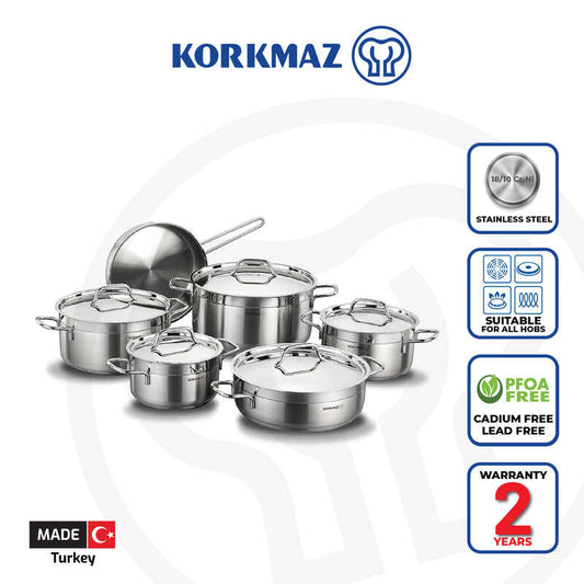 Korkmaz Alfa Stainless Steel 10 Piece Cookware Set - Made in Turkey, Induction Compatible