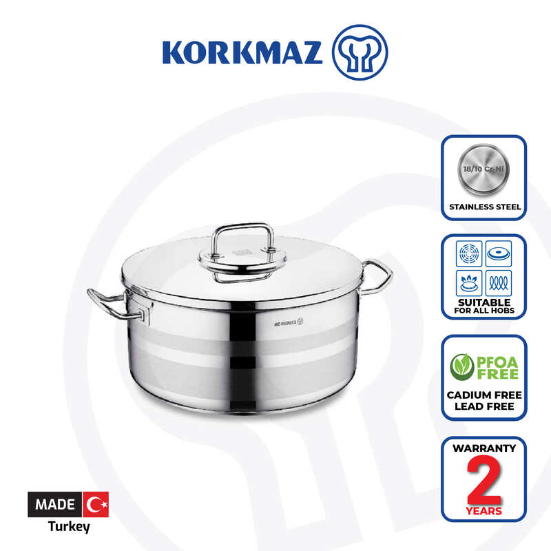 Korkmaz Astra2 Stainless Steel Cooking Pot with Lid -Made in Turkey, Induction Compatible