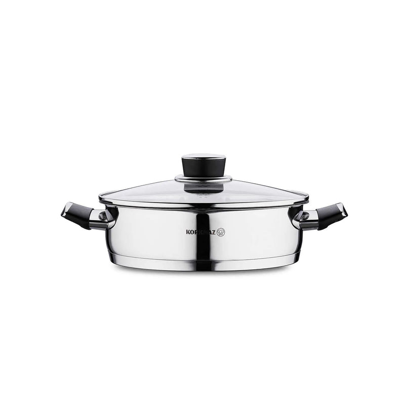 Korkmaz Pera Stainless Steel Cooking Pot with Glass Lid - Made in Turkey, Induction Compatible