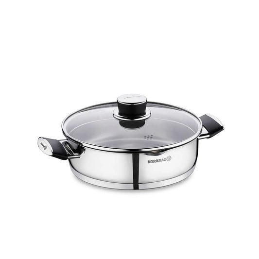 Korkmaz Pera Stainless Steel Cooking Pot with Glass Lid - Made in Turkey, Induction Compatible