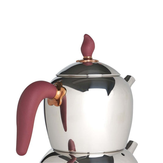 Korkmaz Sehnaz Claret Red Premium Quality Stainless Steel Teapot Set - Made in Turkey