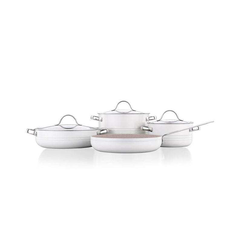 Korkmaz Linea Rosagold 7-Piece Non Stick Cookware Set with Glass Lid - Gas Stove Compatible, PFOA Free, Made In Turkey