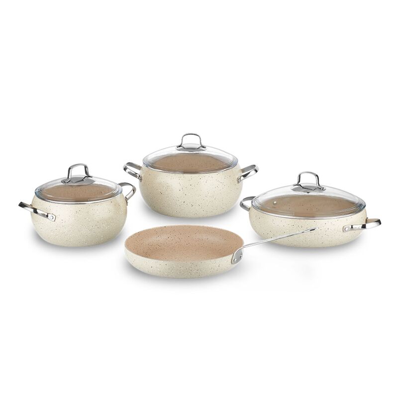 Korkmaz Mondea 7 Piece Non-Stick Cookware Set - Stock Pot Set with Frying Pan, Made in Turkey