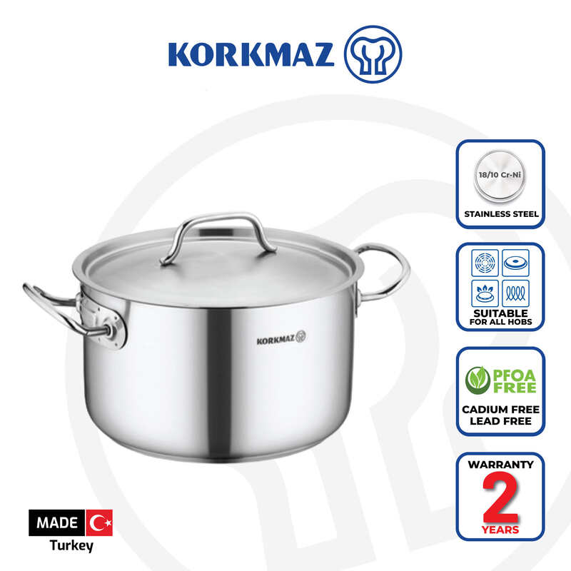 Korkmaz Proline Gastro Stainless Steel Stock Pot (Soup Pot) - Induction Compatible, Made in Turkey