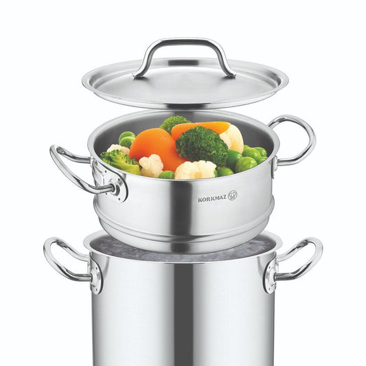 Korkmaz Proline Satin Stainless Steel Steamer Basket Insert - 20x10 cm, Made in Turkey