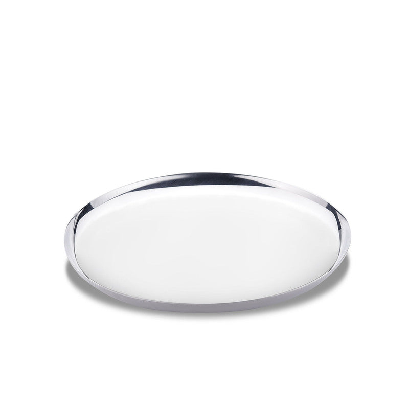 Korkmaz 12 Inch Round Stainless Steel Serving Tray, Silver