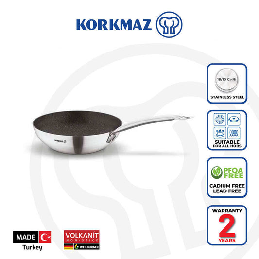 Korkmaz Proline Gastro Non-Stick Wok - Gas Stove Compatible, Made in Turkey
